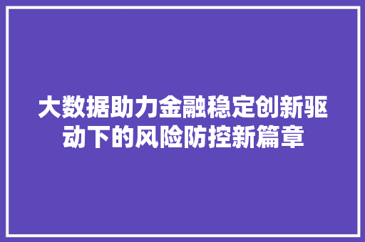 大数据助力金融稳定创新驱动下的风险防控新篇章