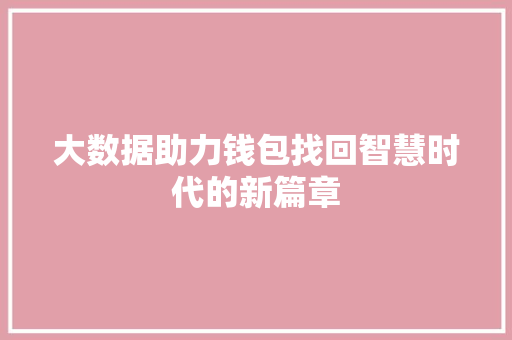 大数据助力钱包找回智慧时代的新篇章  第1张
