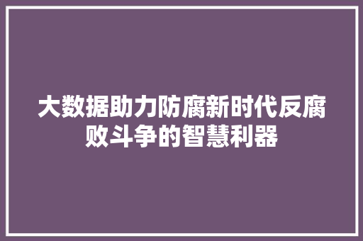 大数据助力防腐新时代反腐败斗争的智慧利器