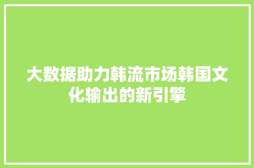 大数据助力韩流市场韩国文化输出的新引擎