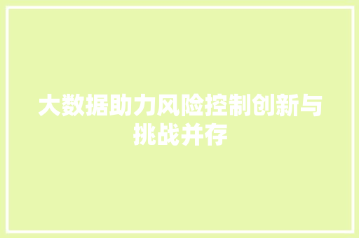 大数据助力风险控制创新与挑战并存  第1张
