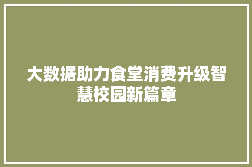 大数据助力食堂消费升级智慧校园新篇章