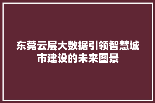 东莞云层大数据引领智慧城市建设的未来图景