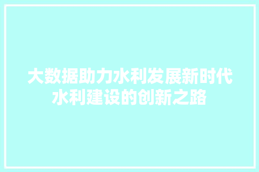 大数据助力水利发展新时代水利建设的创新之路