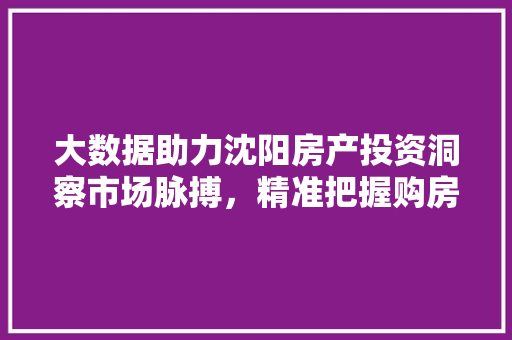 大数据助力沈阳房产投资洞察市场脉搏，精准把握购房时机