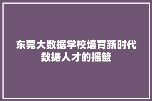 东莞大数据学校培育新时代数据人才的摇篮