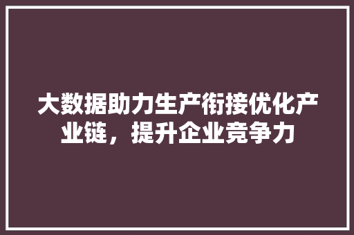 大数据助力生产衔接优化产业链，提升企业竞争力