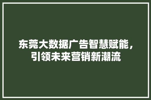 东莞大数据广告智慧赋能，引领未来营销新潮流