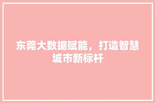 东莞大数据赋能，打造智慧城市新标杆