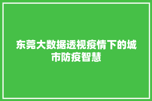 东莞大数据透视疫情下的城市防疫智慧