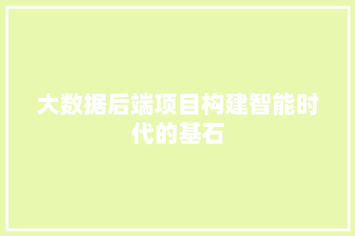 大数据后端项目构建智能时代的基石  第1张