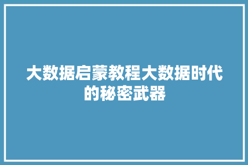 大数据启蒙教程大数据时代的秘密武器