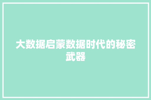 大数据启蒙数据时代的秘密武器