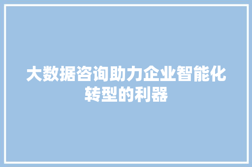 大数据咨询助力企业智能化转型的利器