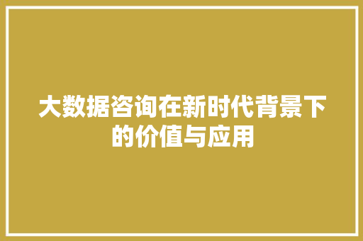 大数据咨询在新时代背景下的价值与应用  第1张