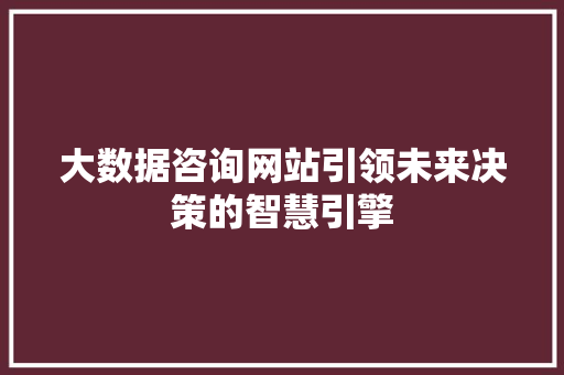 大数据咨询网站引领未来决策的智慧引擎
