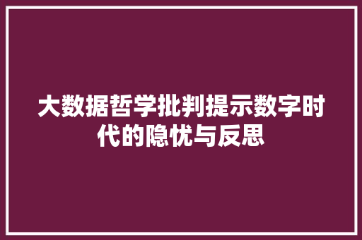 大数据哲学批判提示数字时代的隐忧与反思