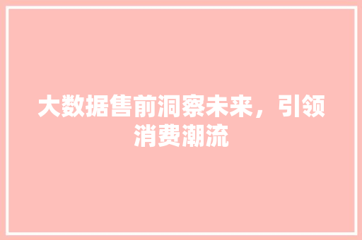 大数据售前洞察未来，引领消费潮流