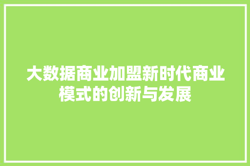 大数据商业加盟新时代商业模式的创新与发展  第1张