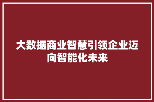 大数据商业智慧引领企业迈向智能化未来