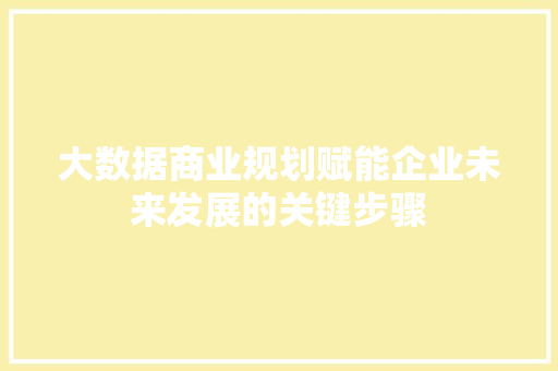 大数据商业规划赋能企业未来发展的关键步骤