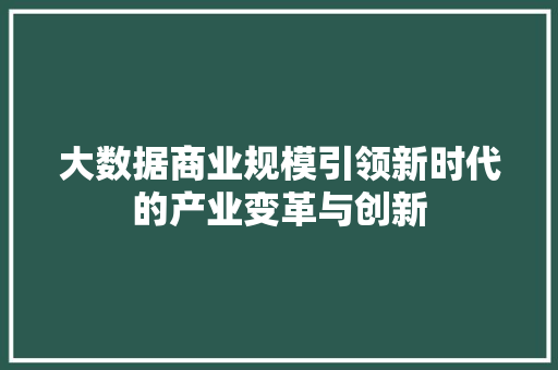大数据商业规模引领新时代的产业变革与创新