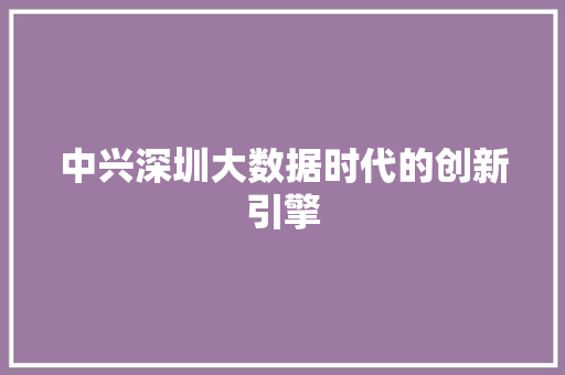 中兴深圳大数据时代的创新引擎