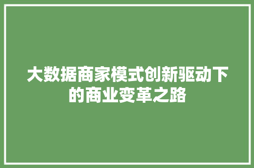 大数据商家模式创新驱动下的商业变革之路  第1张