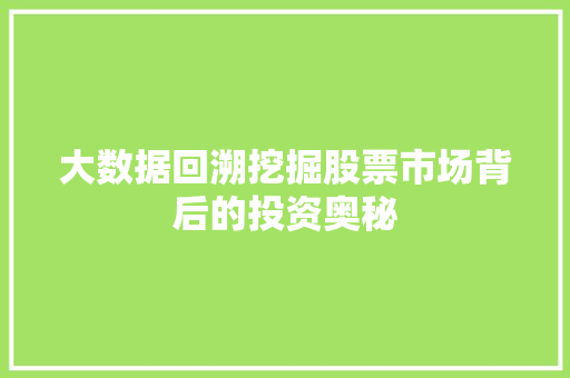 大数据回溯挖掘股票市场背后的投资奥秘