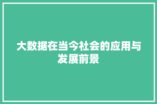 大数据在当今社会的应用与发展前景