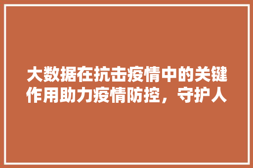 大数据在抗击疫情中的关键作用助力疫情防控，守护人民生命安全
