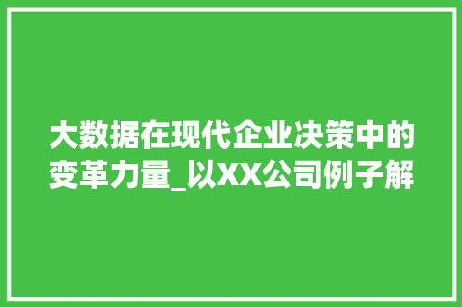大数据在现代企业决策中的变革力量_以XX公司例子解读