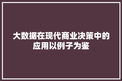 大数据在现代商业决策中的应用以例子为鉴