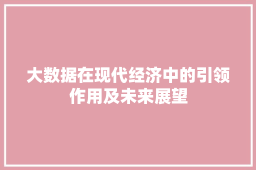 大数据在现代经济中的引领作用及未来展望