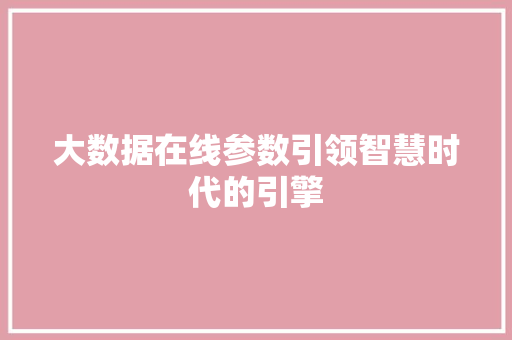 大数据在线参数引领智慧时代的引擎