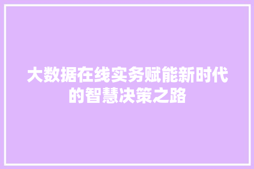 大数据在线实务赋能新时代的智慧决策之路