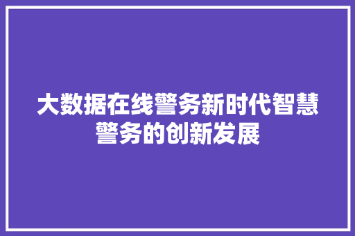 大数据在线警务新时代智慧警务的创新发展  第1张