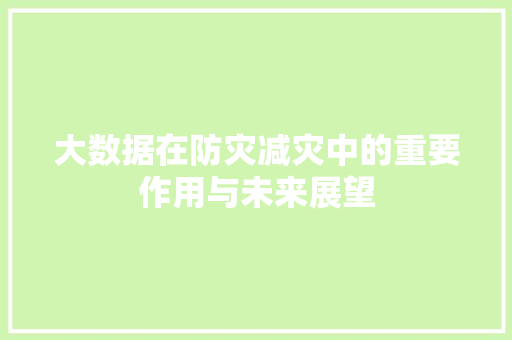 大数据在防灾减灾中的重要作用与未来展望  第1张