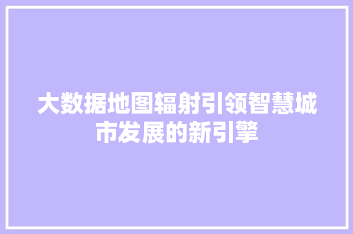大数据地图辐射引领智慧城市发展的新引擎