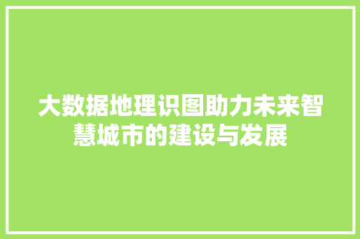 大数据地理识图助力未来智慧城市的建设与发展