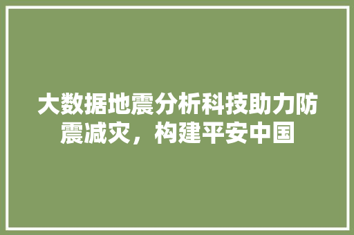 大数据地震分析科技助力防震减灾，构建平安中国