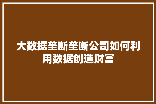 大数据垄断垄断公司如何利用数据创造财富  第1张