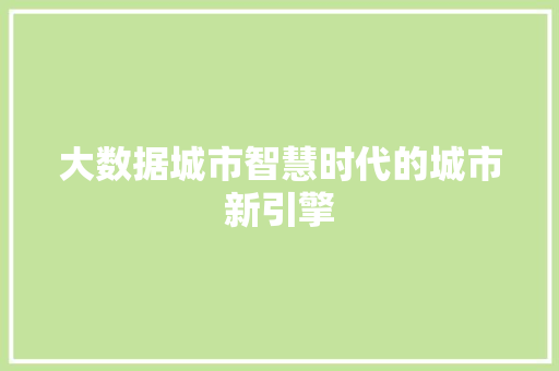 大数据城市智慧时代的城市新引擎  第1张