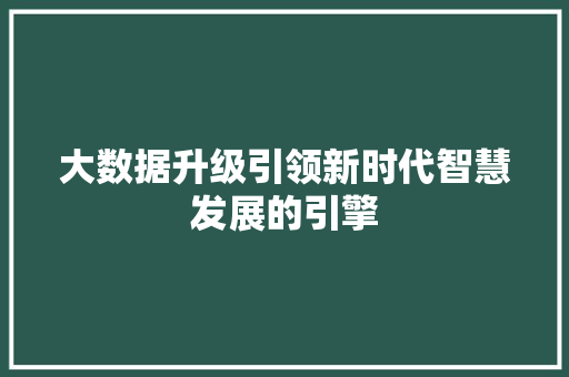 大数据升级引领新时代智慧发展的引擎