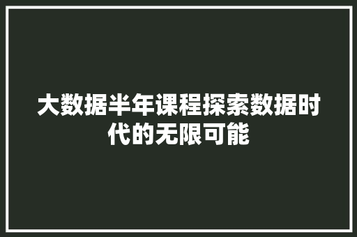 大数据半年课程探索数据时代的无限可能