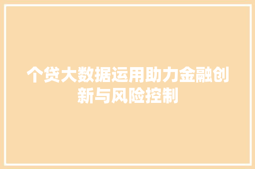 个贷大数据运用助力金融创新与风险控制