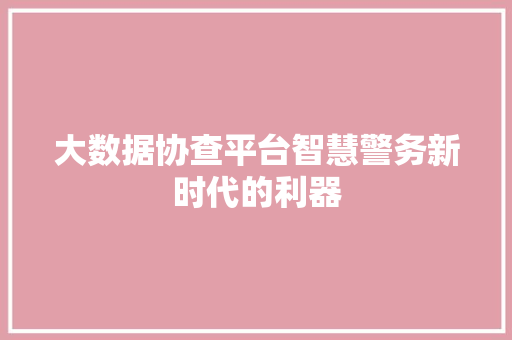 大数据协查平台智慧警务新时代的利器  第1张