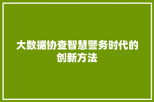 大数据协查智慧警务时代的创新方法  第1张