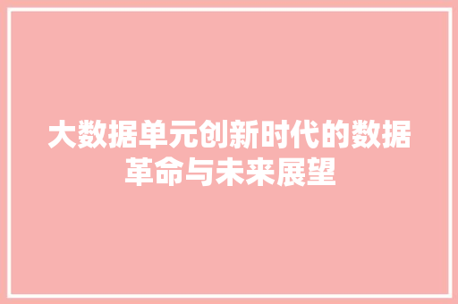 大数据单元创新时代的数据革命与未来展望