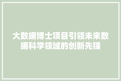 大数据博士项目引领未来数据科学领域的创新先锋